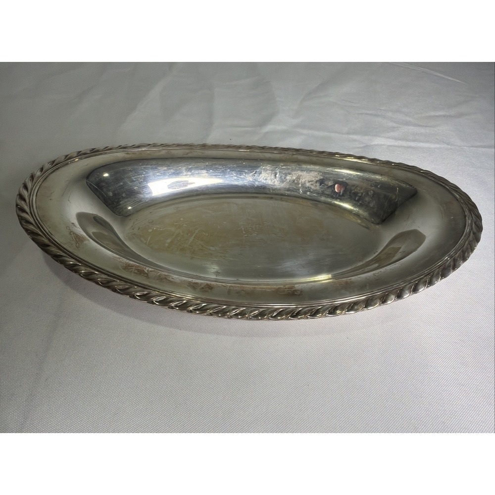 WM Rogers 4119 Silver Plate Oval Platter Tray Rope Edge Vintage 7.25x 12.25"